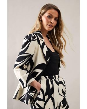 Wallis Printed Linen Single Breasted Blazer - Black