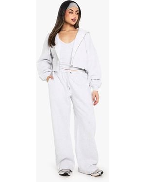 Boohoo Ribbed V Neck Vest Top 3 Piece Hooded Tracksuit - White