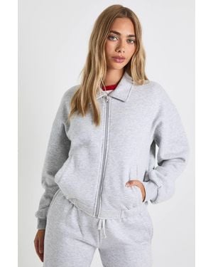 Boohoo Zip Through Collared Bomber Sweatshirt - White