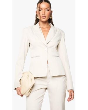 Boohoo Shoulder Pad Cinched Waist Tailored Blazer - White
