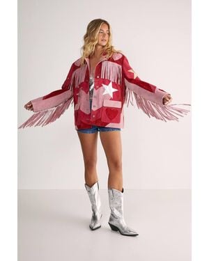 Nasty Gal Real Suede Heart Fringe Jacket - Red