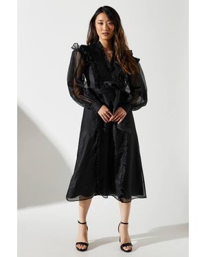 Coast Organza Frill Trim Midi Dress - Black