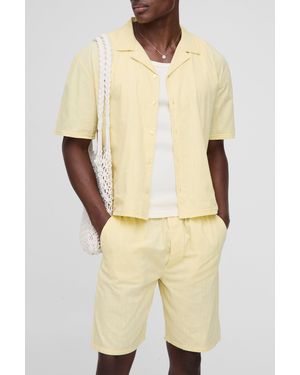 BoohooMAN Oversized Boxy Linen Look Revere Shirt & Short Set - Natural
