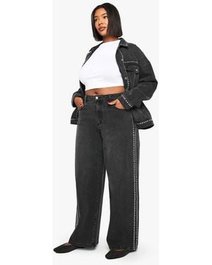 Boohoo Plus Studded Wide Leg Jean - Black