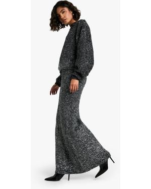 Boohoo Tall Tinsel Knit Sweater And Maxi Skirt Co Ord - Black