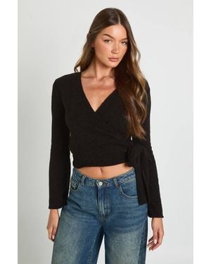 Boohoo V Neck Ballet Wrap Cardigan - Black