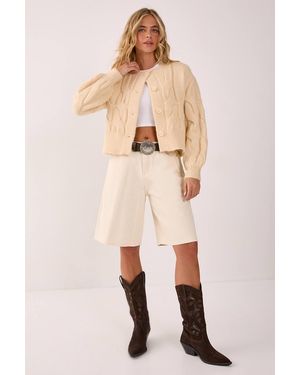 Nasty Gal Cable Boxy Button Through Cardigan - Natural