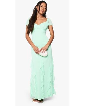 Boohoo Crinkle Chiffon Ruffle Maxi Dress - Blue
