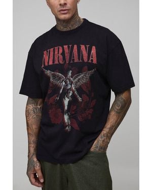 Boohoo Tall Oversized Nirvana Angel License Printed T-Shirt - Black