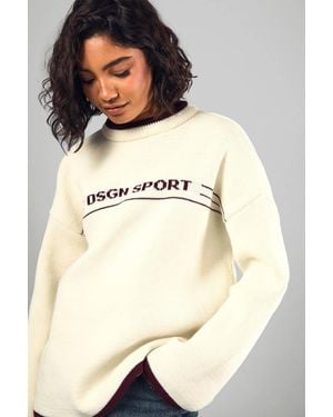 DSGN Studio Tall Sport Contrast Trim Oversized Knitted Sweater - Natural