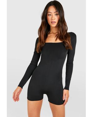 Boohoo Tall Premium Matte Slinky Seam Detail Playsuit - Black