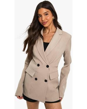 Boohoo Woven Cinched Waist Blazer - Natural