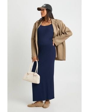Boohoo Maternity Textured Scoop Neck Long Sleeve Maxi Dress - Blue