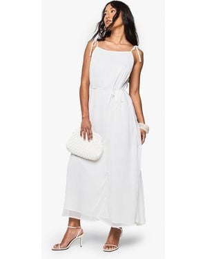 Boohoo Tie Detail Chiffon Midaxi Dress - White
