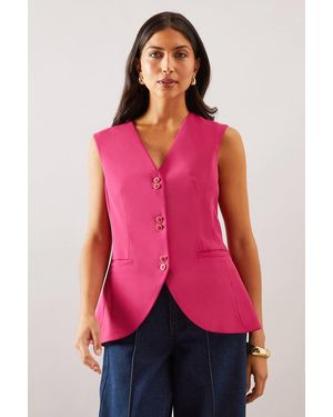 Wallis Longline Button Detail Waistcoat - Pink