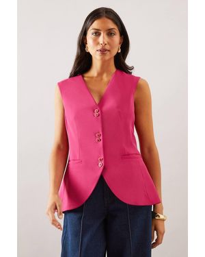 Wallis Longline Button Detail Waistcoat - Pink