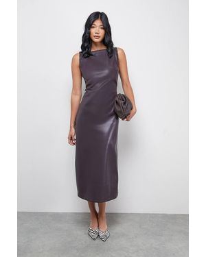 Warehouse Faux Leather Whipstitch Detail Sleeveless Midi Dress - Purple