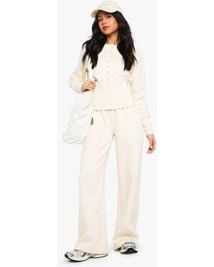 Boohoo Deep Hem Popper Bomber Sweatshirt Tracksuit - White