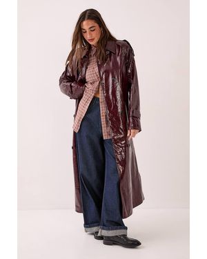 Nasty Gal Premium Vinyl High Shine Faux Leather Trench Coat - Blue