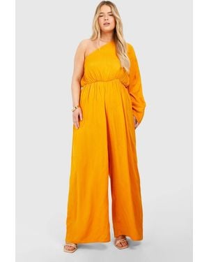 Boohoo Plus Flare Sleeve Cheesecloth Jumpsuit - Orange