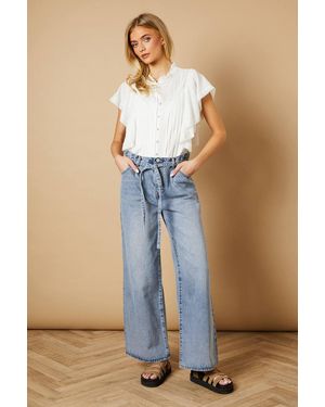 Oasis Denim Wide Leg Jean With Self Tie - Blue