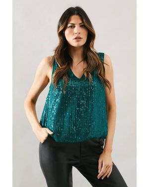 Wallis Sequin V Neck Cami - Green