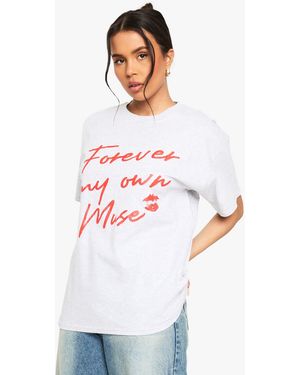 Boohoo Camiseta Oversize Con Estampado Forever My Own Muse - Blanco