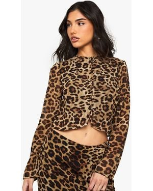 Boohoo Print High Neck Woven Crop Top - Black