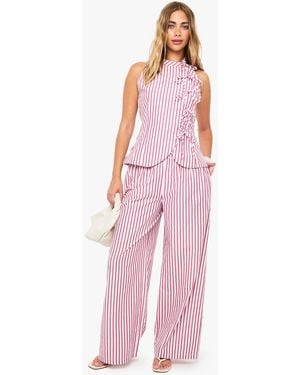 Boohoo Stripe Bow Detail Waistcoat & Trouser Co-Ord - Pink