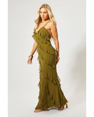 MissPap Ruffle Low Back Maxi Dress - Green