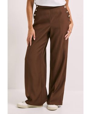 Dorothy Perkins Military Button Detail Wide Leg Trouser - Brown