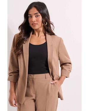 Dorothy Perkins Petite Ruched Sleeve Blazer - Natural