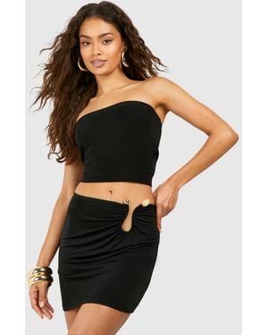 Boohoo Gemstone Hardware Side Detail Mini Skirt - Black