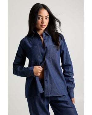 Boohoo Chambray Oversized Shirt - Azul