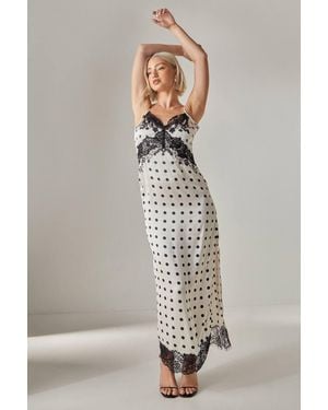 Nasty Gal Satin Polka Dot Lace Trim Maxi Dress - Gray