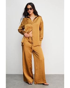 Warehouse Hammered Satin Mid Rise Drawstring Trouser - Metallic