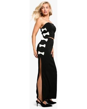 Boohoo Contrast Bow Thigh Split Column Maxi Skirt - Black