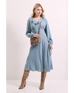 Dorothy Perkins Ruffle Front Blouson Sleeve Midi Dress - Blue