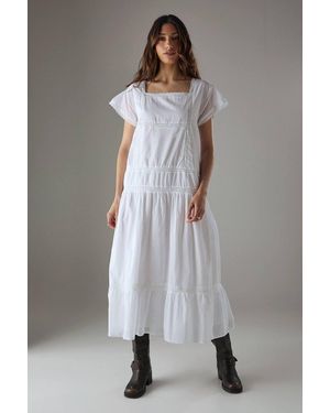 Warehouse Cotton Lace Square Neck Midi Smock Dress - Gray