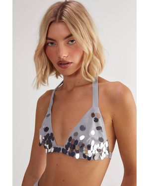 Nasty Gal Hand Embellished Ombre Sequin Bralet - Gray
