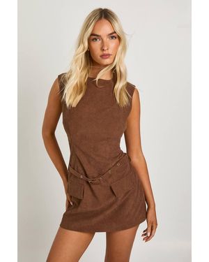 Boohoo Cord Cap Sleeve Mini Dress - Brown