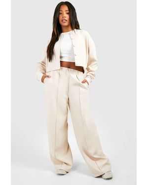 Boohoo Plus Tailored Seam Front Slouchy Wide Leg Pants - Natural