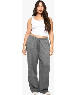 Boohoo Plus Pinstripe Pintuck Drawstring Wide Leg Trouser - Gray