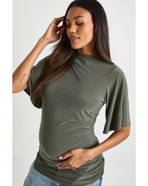 Boohoo Maternity Gathered Side Seam Angel Sleeve Top - Gray