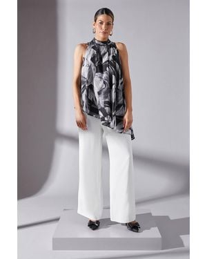 Wallis Feather Print Asymmetric Top - White