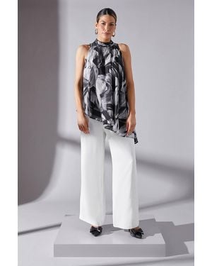 Wallis Feather Print Asymmetric Top - White