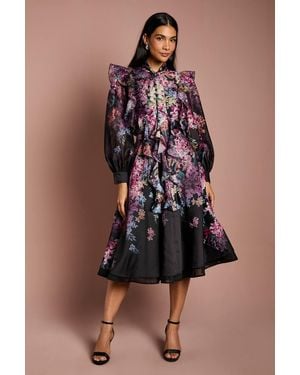 Coast Printed Organza Midi Skirt - Black