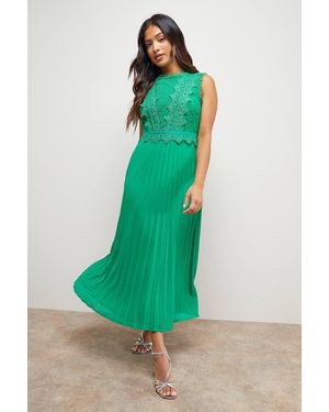 Oasis Petite Lace Pleated Sleeveless Midi Dress - Green