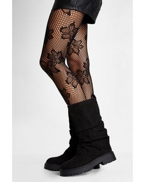 Boohoo Statement Flower Fishnet Tights - Black