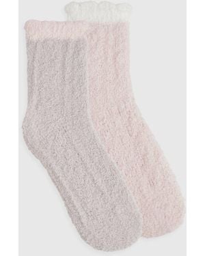 Boohoo Cable Knit Fluffy Socks 2 Pack - White